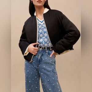 Maje beladone reversible bomber Jacket black/cream NWT SIZE 40- us 8
